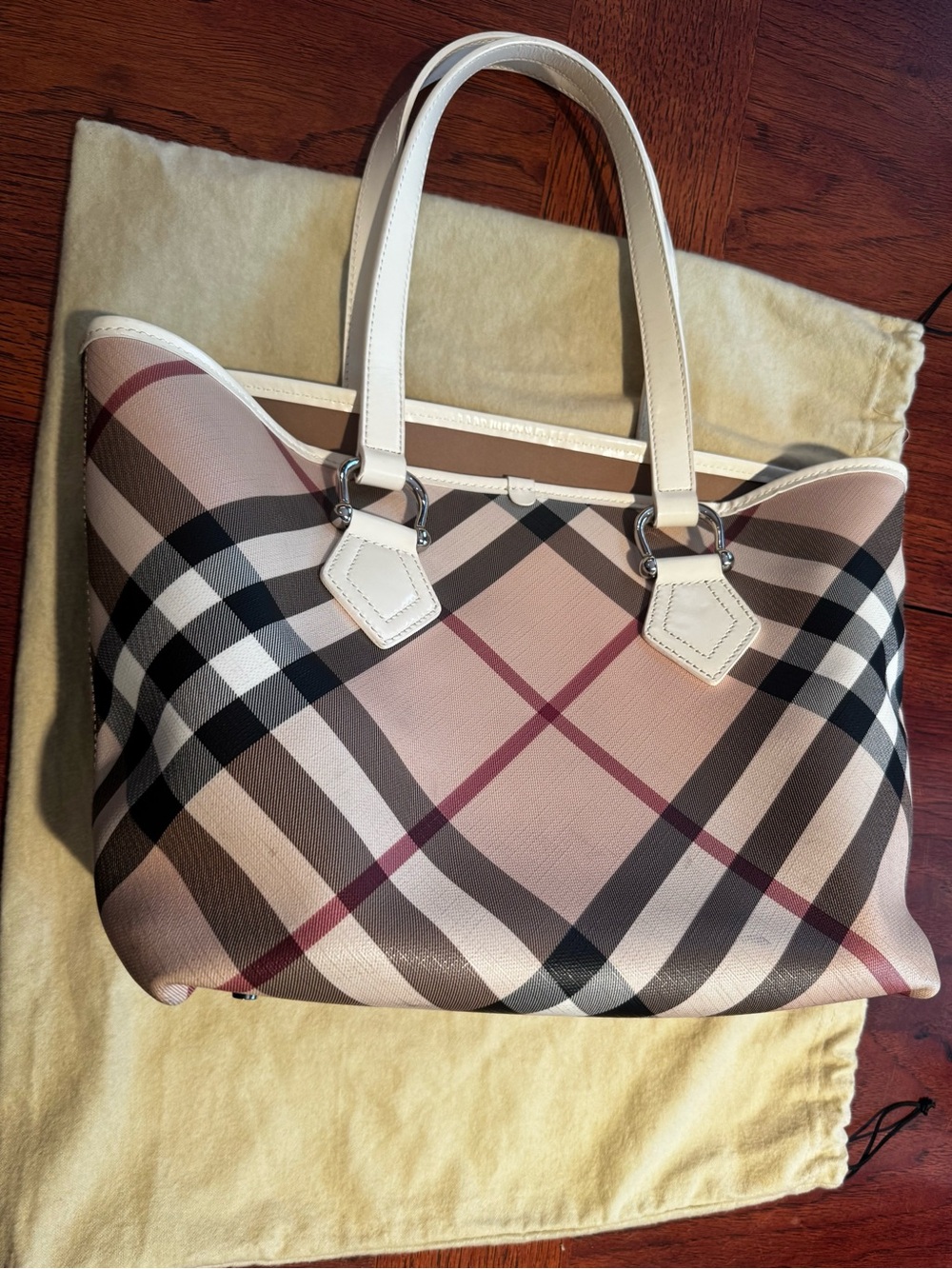 Burberry Haymarket Check Tote with Leather Trim & Dust Bag - Picture 2 of 12